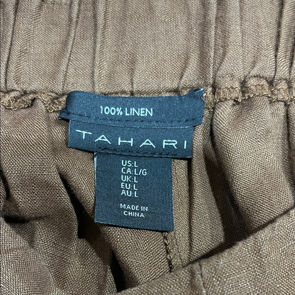 Tahari Wide Leg Cropped 100% Linen Pant - Picture 3 of 3